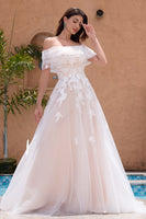 Load image into Gallery viewer, White A Line Off the Shoulder Tulle Wedding Dress