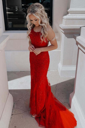 Fuchsia Mermaid Spaghetti Straps Prom Dress with Appliques