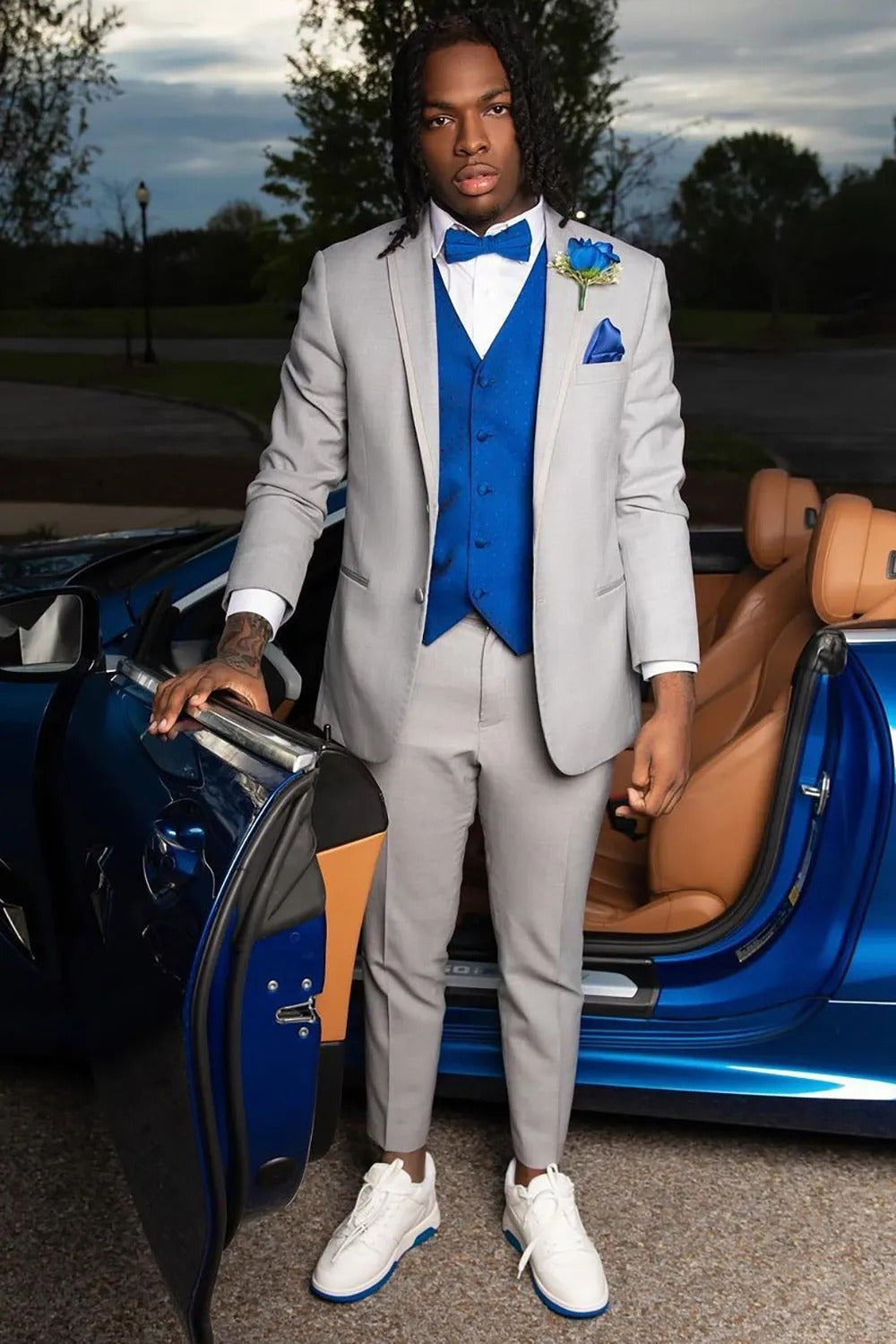 Elegant Solid Grey Single Breasted Notched Lapel Men's Formal Suits