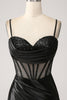 Load image into Gallery viewer, Mermaid Sweetheart Black Satin Long Prom Dress With Beading