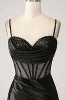 Load image into Gallery viewer, Mermaid Sweetheart Black Satin Long Prom Dress With Beading