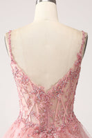 Load image into Gallery viewer, Blush A-Line Spaghetti Straps Tiered Tulle Corset Long Prom Dress