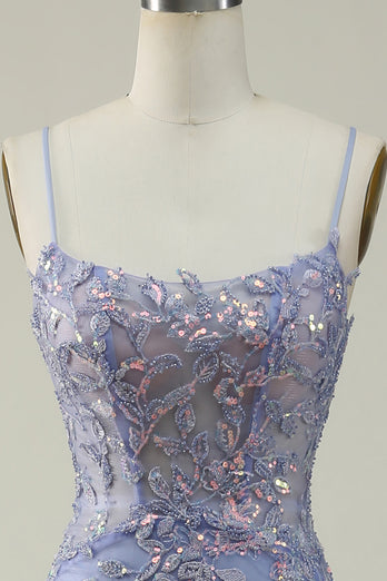 Beaded Purple Tulle Mermaid Prom Dress with Appliques
