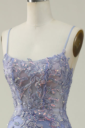 Beaded Purple Tulle Mermaid Prom Dress with Appliques