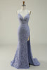 Load image into Gallery viewer, Purple Lace Mermaid Prom Dress with Slit