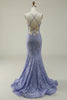 Load image into Gallery viewer, Purple Lace Mermaid Prom Dress with Slit