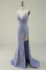 Load image into Gallery viewer, Purple Lace Mermaid Prom Dress with Slit
