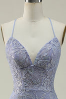 Load image into Gallery viewer, Purple Lace Mermaid Prom Dress with Slit