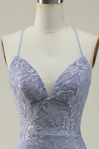 Purple Lace Mermaid Prom Dress with Slit