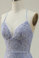 Load image into Gallery viewer, Purple Lace Mermaid Prom Dress with Slit