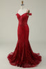 Load image into Gallery viewer, Off the Shoulder Burgundy Mermaid Corset Prom Dress with Sequins