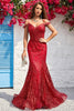 Load image into Gallery viewer, Off the Shoulder Burgundy Mermaid Corset Prom Dress with Sequins