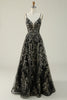 Load image into Gallery viewer, Spaghetti Straps Black A Line Glitter Prom Dress