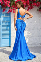 Load image into Gallery viewer, Royal Blue Mermaid Spaghetti Straps Prom Dress with Ruffles