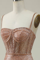 Load image into Gallery viewer, Blush Spaghetti Straps Tulle Glitter Corset Prom Dress