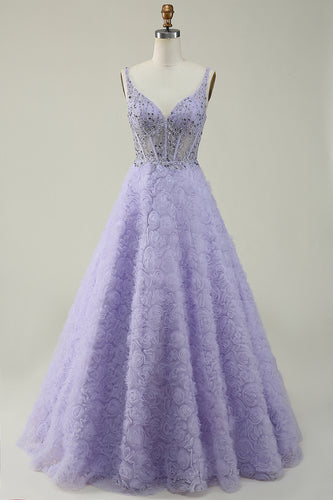 Purple Tulle Quinceanera Dress with Beaded