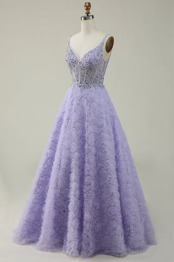 Purple Tulle Quinceanera Dress with Beaded