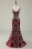 Load image into Gallery viewer, Burgundy Spaghetti Straps Mermaid Glitter Prom Dress