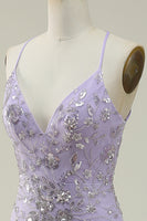 Load image into Gallery viewer, Lavender Spaghetti Straps Mermaid Prom Dress with Slit