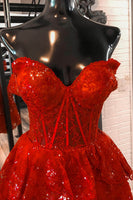 Load image into Gallery viewer, Sparkly Red Corset Tiered Lace A-Line Short Graduation Dress