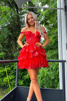 Load image into Gallery viewer, Sparkly Blue Corset Tiered Lace A-Line Short Graduation Dress