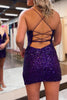 Load image into Gallery viewer, Sparkly Purple Sequins Backless Tight Short Homecoming Dress with Slit