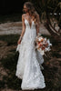 Load image into Gallery viewer, White Boho A-Line Wedding Dress with Appliques