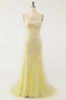 Load image into Gallery viewer, Mermaid Yellow Long Prom Dress with Appliques