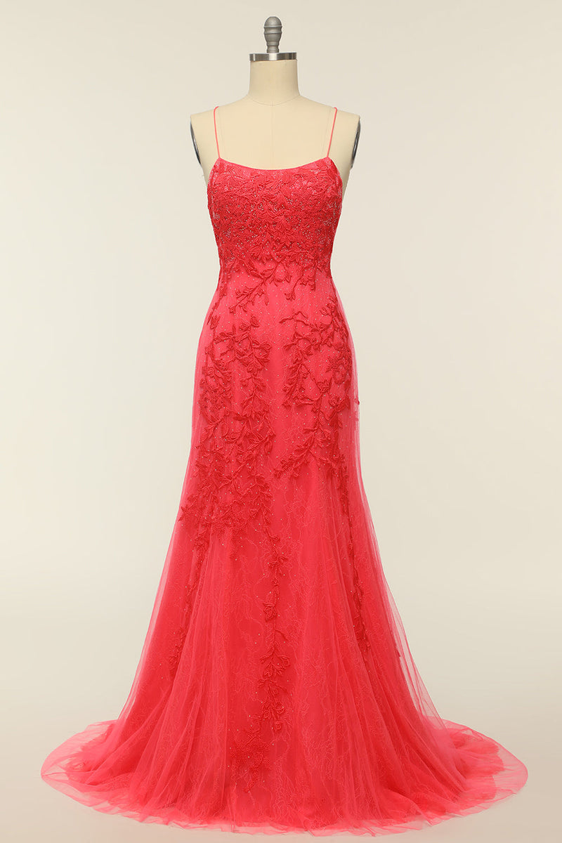 Load image into Gallery viewer, Mermaid Spaghetti Straps Light Pink Long Prom Dress with Appliques