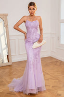 Load image into Gallery viewer, Light Purple Mermaid Long Prom Dress with Appliques
