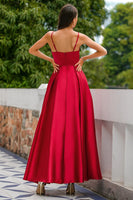 Load image into Gallery viewer, Burgundy Satin Prom Dress