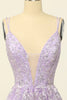 Load image into Gallery viewer, Beading A Line Lavender Prom Dress with Appliques