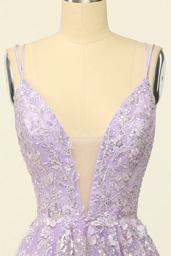 Beading A Line Lavender Prom Dress with Appliques