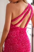 Load image into Gallery viewer, Fuchsia Sequin Long Prom Dress with Slit