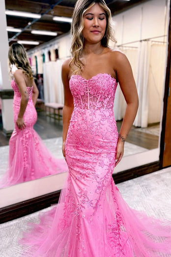 Strapless Mermaid Corset Prom Dress with Appliques