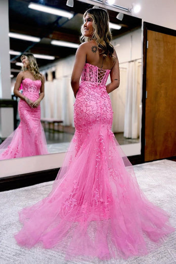 Strapless Mermaid Corset Prom Dress with Appliques
