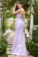 Load image into Gallery viewer, Lavender Strapless Mermaid Prom Dress with Appliques
