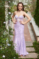 Load image into Gallery viewer, Lavender Strapless Mermaid Prom Dress with Appliques