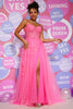 Load image into Gallery viewer, Off The Shoulder Hot Pink Long Prom Dress with Appliques