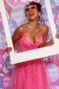 Load image into Gallery viewer, Off The Shoulder Hot Pink Long Prom Dress with Appliques
