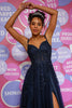 Load image into Gallery viewer, Navy Tulle Princess Prom Dress with Appliques