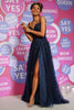Load image into Gallery viewer, Navy Tulle Princess Prom Dress with Appliques