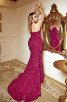 Load image into Gallery viewer, Fuchsia Sequin Mermaid Strapless Prom Dress