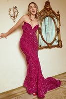 Load image into Gallery viewer, Fuchsia Sequin Mermaid Strapless Prom Dress