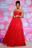 Load image into Gallery viewer, Red A Line Strapless Princess Corset Prom Dress