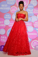 Load image into Gallery viewer, Red A Line Strapless Princess Corset Prom Dress