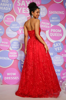 Red A Line Strapless Princess Corset Prom Dress