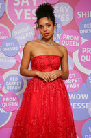 Load image into Gallery viewer, Red A Line Strapless Princess Corset Prom Dress
