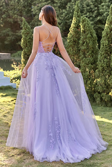 Spaghetti Straps A-Line Lavender Princess Prom Dress