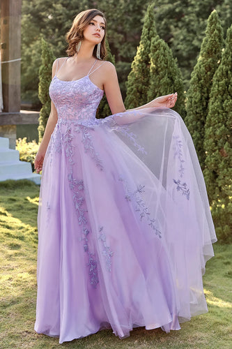 Spaghetti Straps A-Line Lavender Princess Prom Dress